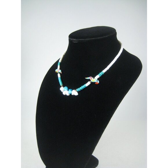 Puka Shell Vintage Shell Beaded Necklace Parrot Charms Bird Parakeet 1970 - Picture 7 of 11